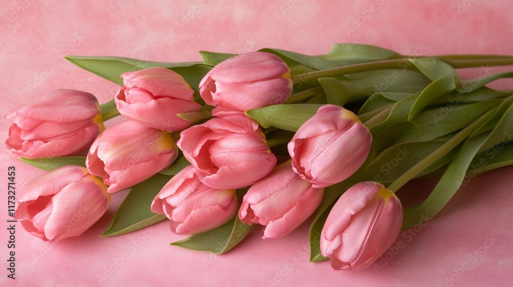 Vibrant Pink Tulips Bouquet on Pastel Background,Floral Spring Decor Vibrant Pink Tulips Bouquet on Pastel Background,Floral Spring Decor