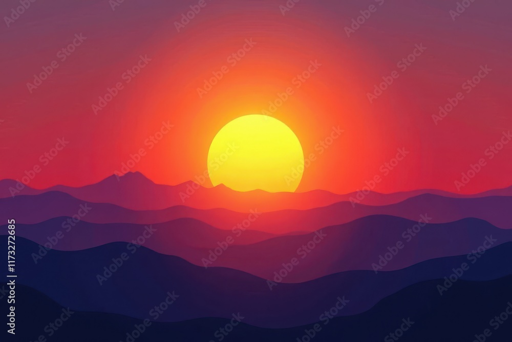 Fototapeta premium Abstract Sun Icon Set against a Gradual Sunset Backdrop, sky, light, visual effect