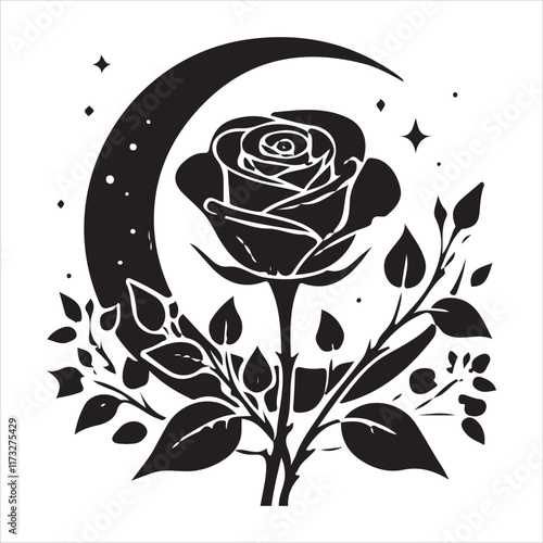 Rose silhouettes valentine day design black and white