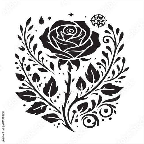 Rose silhouettes valentine day design black and white