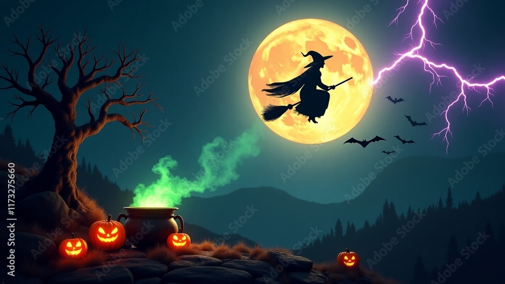Halloween night with spooky lightning. Halloween night with spooky lightning.