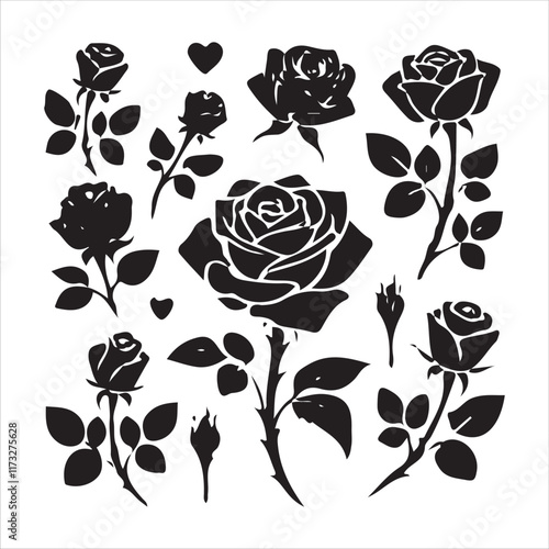 Rose silhouettes valentine day design black and white