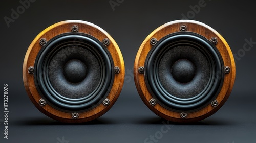 Wallpaper Mural Pair of wooden round speakers on dark background. Torontodigital.ca