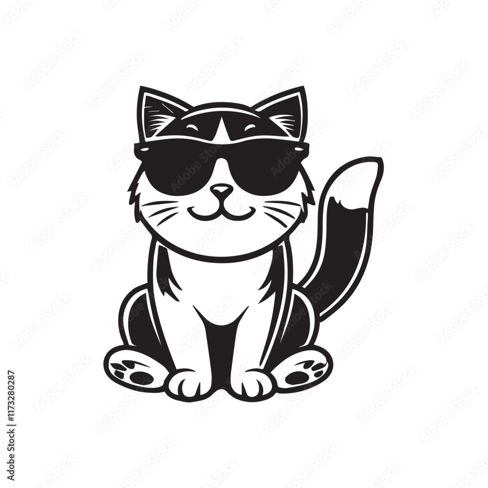 Joyful Cat sitting wearing sunglass illustration vector, Funny Cat Clipart Design Joyful Cat sitting wearing sunglass illustration vector, Funny Cat Clipart Design