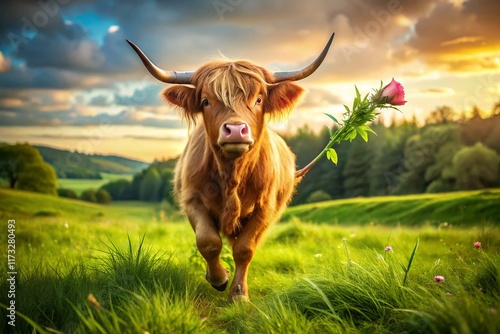 Happy Highland Cow Leaps with Rose, Scottish Highlands Farm Fun photo