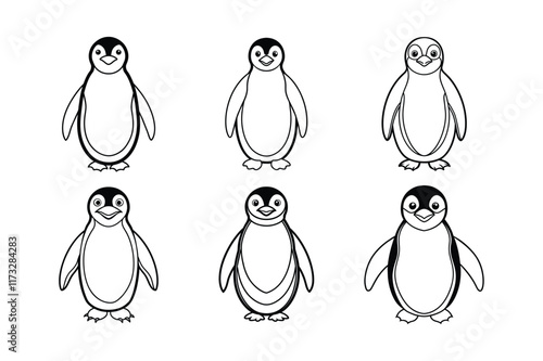 penguin line art vector illustration