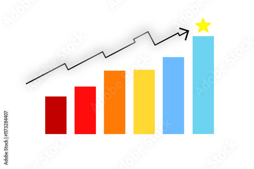 Graphic vector illustration with a rising black arrow, depicting positive trends and improvements in the business world.