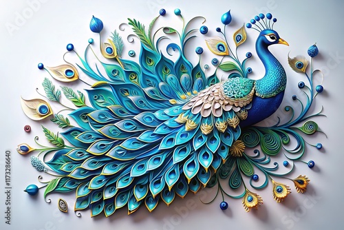 3D Paper Art Blue Peacock Wallpaper Design photo