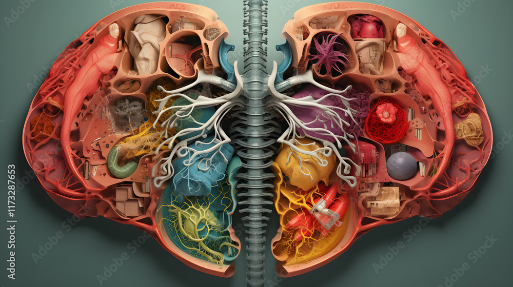 Fototapeta premium Detailed Illustration of Human Anatomy Featuring Major Organs