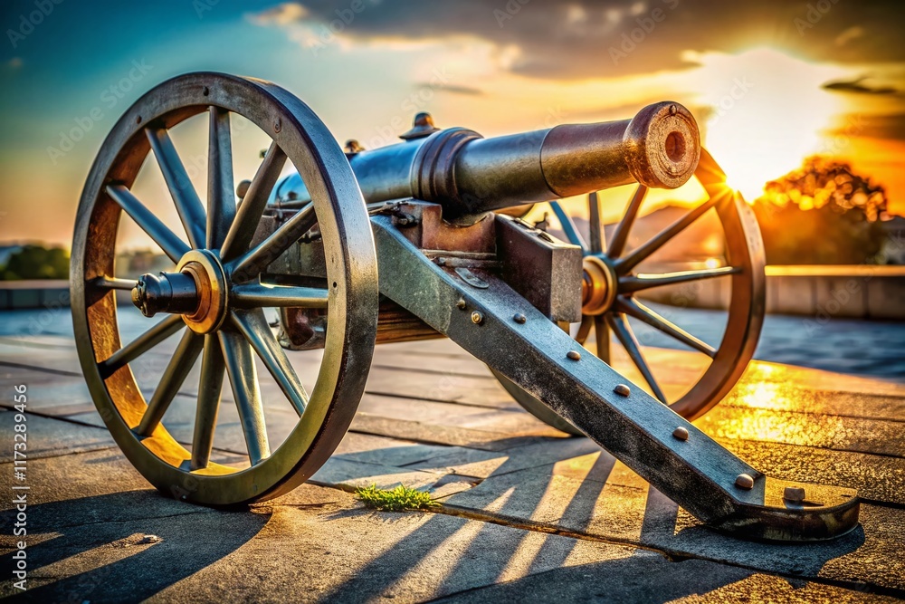 Historic Civil War Cannon on Concrete Slab - High-Resolution Stock Photo Historic Civil War Cannon on Concrete Slab - High-Resolution Stock Photo