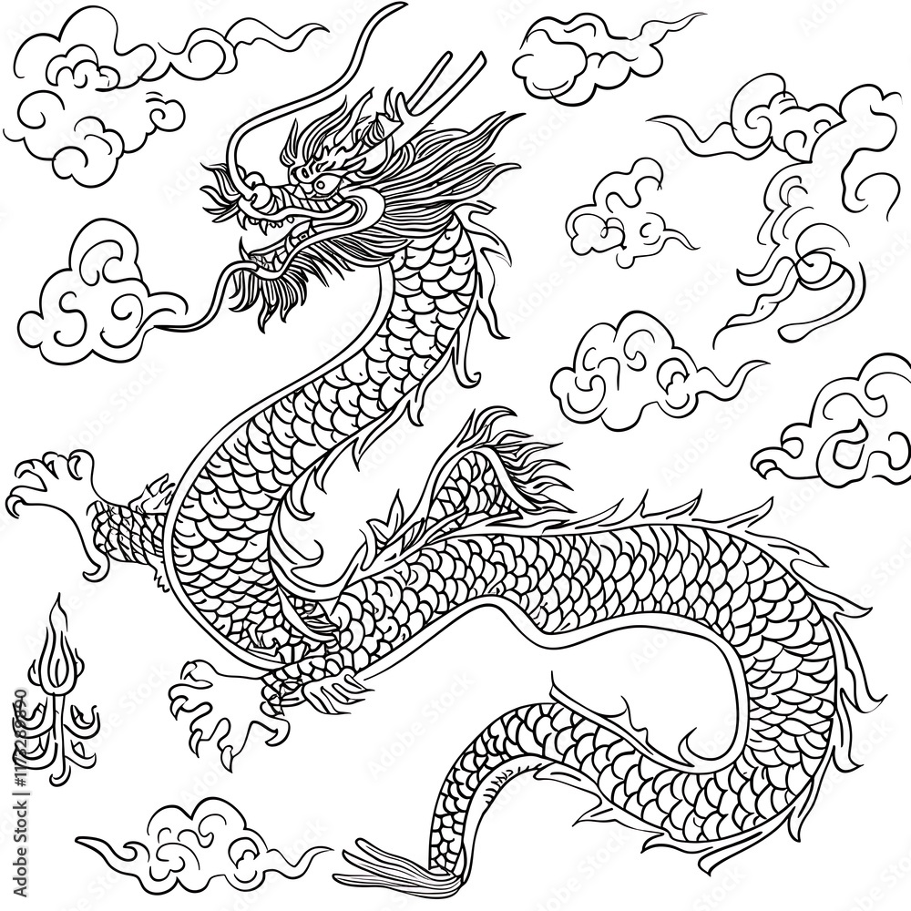 Chinese dragon outline