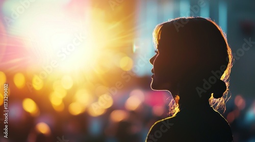 Silhouette of a Woman at Sunset, Contemplation and Hope
