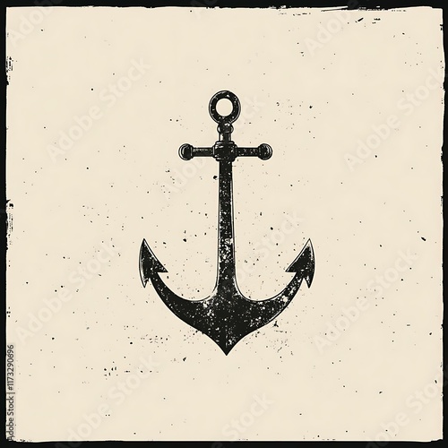 Grungy black anchor symbol on beige textured background. photo