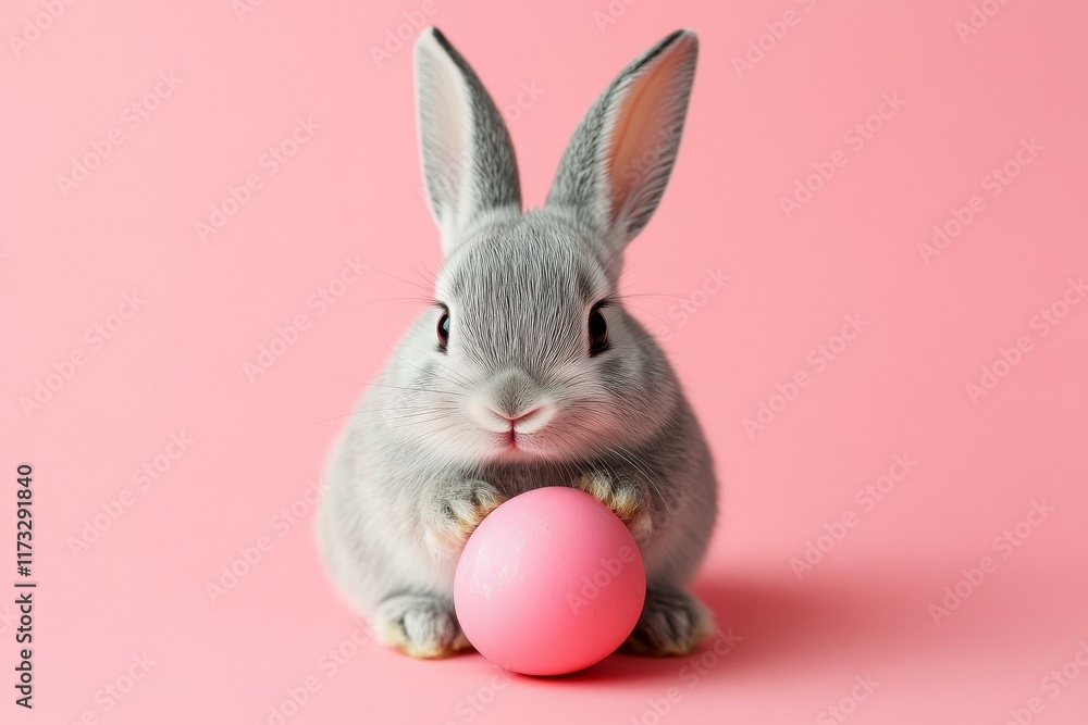 Obraz premium Adorable Easter Bunny with Pink Egg
