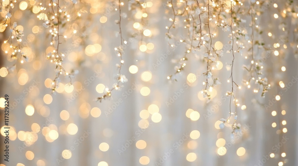 Fototapeta premium Warm Soft Light Bokeh Background with Hanging Lights