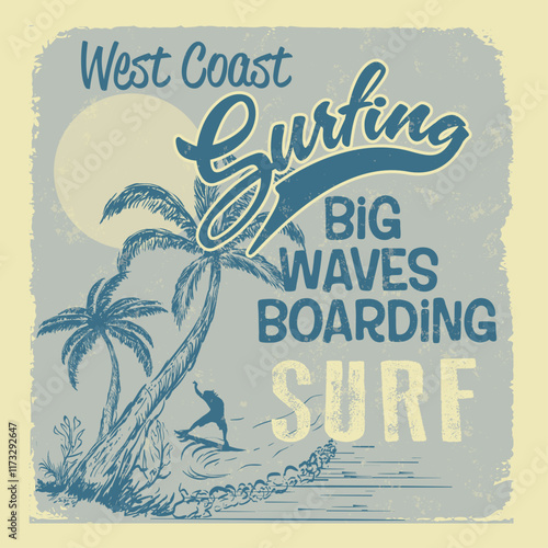 Vintage Surf club vector logo template. Retro surfing emblem isolated. Vector illustration of logo on surfing theme. Vintage surf club logo. Surfing logo vector for photo