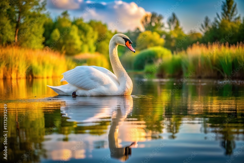 A majestic swan, shallow focus, in water. Beautiful wildlife. A majestic swan, shallow focus, in water. Beautiful wildlife.