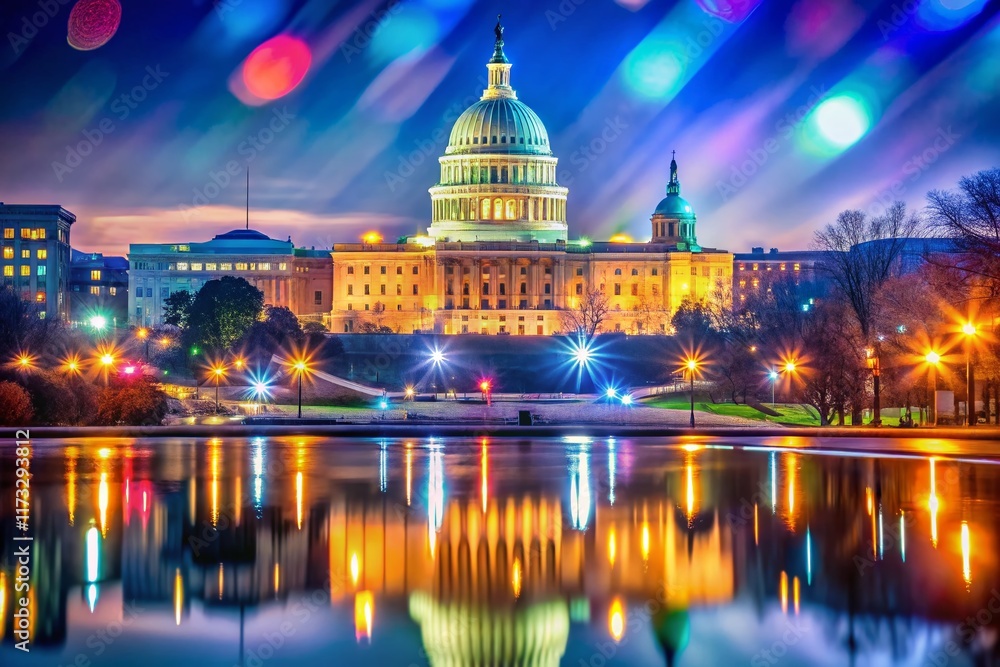 Fototapeta premium Illuminated US Capitol & Supreme Court at Night, Washington DC - Architectural Photography