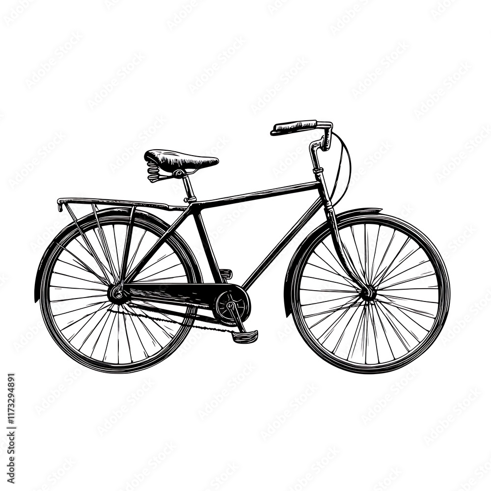 Black sketched bicycle, side view. Black sketched bicycle, side view.
