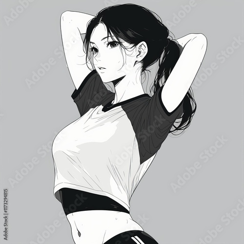 Black and White Sporty Girl Pose Generative AI photo