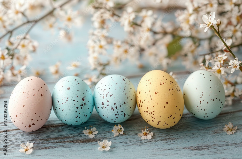 Fototapeta premium Colorful Easter Eggs Decorated with Spring Flowers