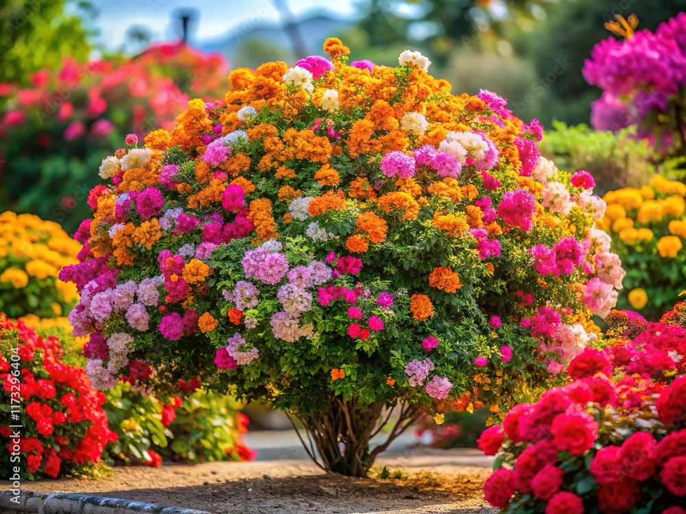 A vibrant floral display bursting with blooms. A vibrant floral display bursting with blooms.