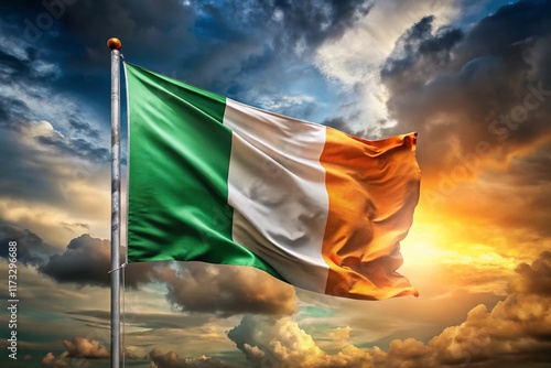 Obraz na plátně Ireland Flag: Waving Irish Tricolour, Isolated Republic of Ireland National Bann