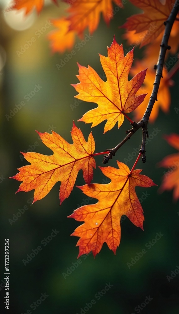 Orange oak leaves entwined with twigs on a wooden branch, macro, branch, texture Orange oak leaves entwined with twigs on a wooden branch, macro, branch, texture