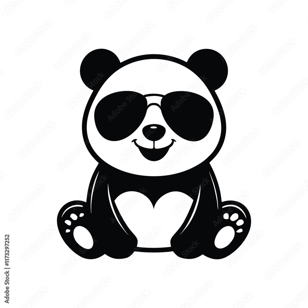 Fototapeta premium Cute baby Giant panda sitting wearing sunglass illustration vector, Giant panda clipart Design, Funny Giant panda Design 