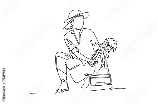 Local organic production concept. Single line draw design vector graphic illustration.	