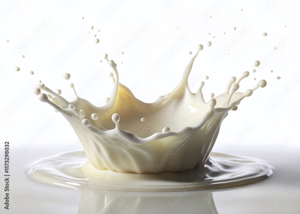 Isolated Milk Splash: Creamy White Liquid Droplets Burst Isolated Milk Splash: Creamy White Liquid Droplets Burst