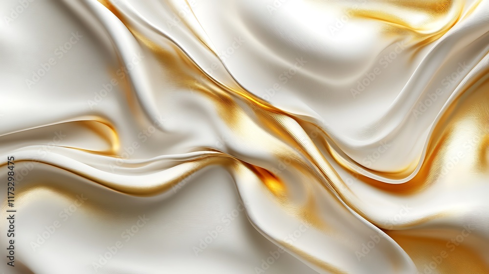 Fototapeta premium Elegant white and gold fabric folds; luxurious textile texture background.