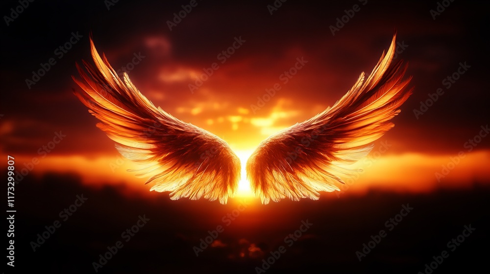 Fototapeta premium Fiery wings spread wide against a dramatic sunset. A breathtaking image of power and freedom.