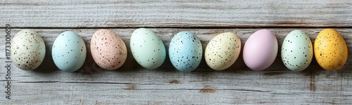 Colorful Easter Eggs on Wooden Background