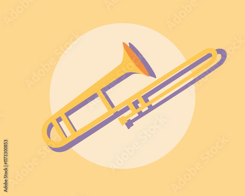 Trombone music instrument on isolated white background. Trombone icon.Vector illustration cartoon flat style.
