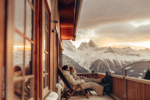Couple Relaxing on a Mountain Balcony