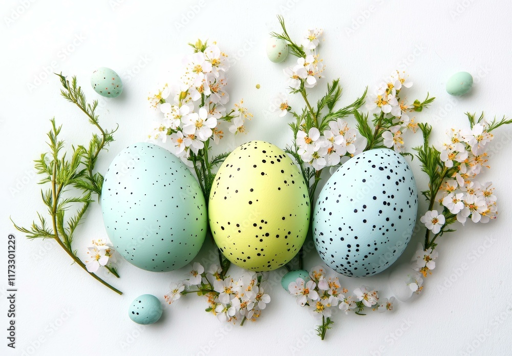 Fototapeta premium Easter Eggs Decorated with Flowers