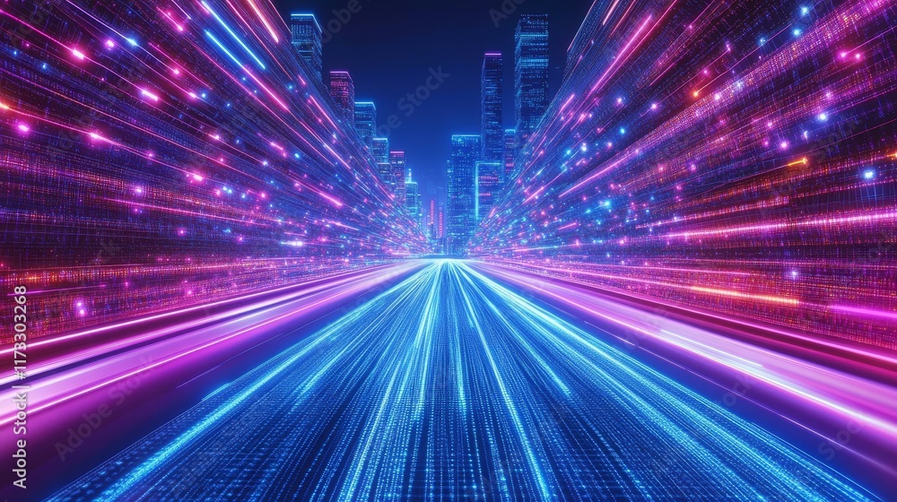 Obraz premium Futuristic Cityscape Digital Speed Lines