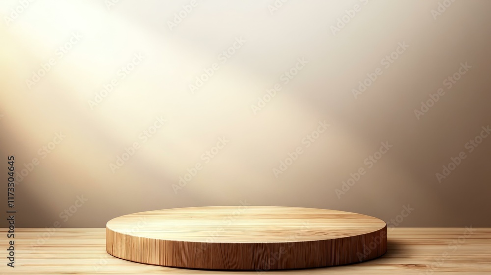 Elegant Wooden Display Podium Against Soft Background Elegant Wooden Display Podium Against Soft Background