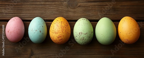 Colorful Easter Eggs on Wooden Background