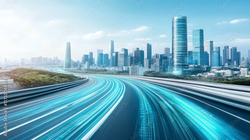 Modern City Expressway with Digital Speed Lines Modern City Expressway with Digital Speed Lines