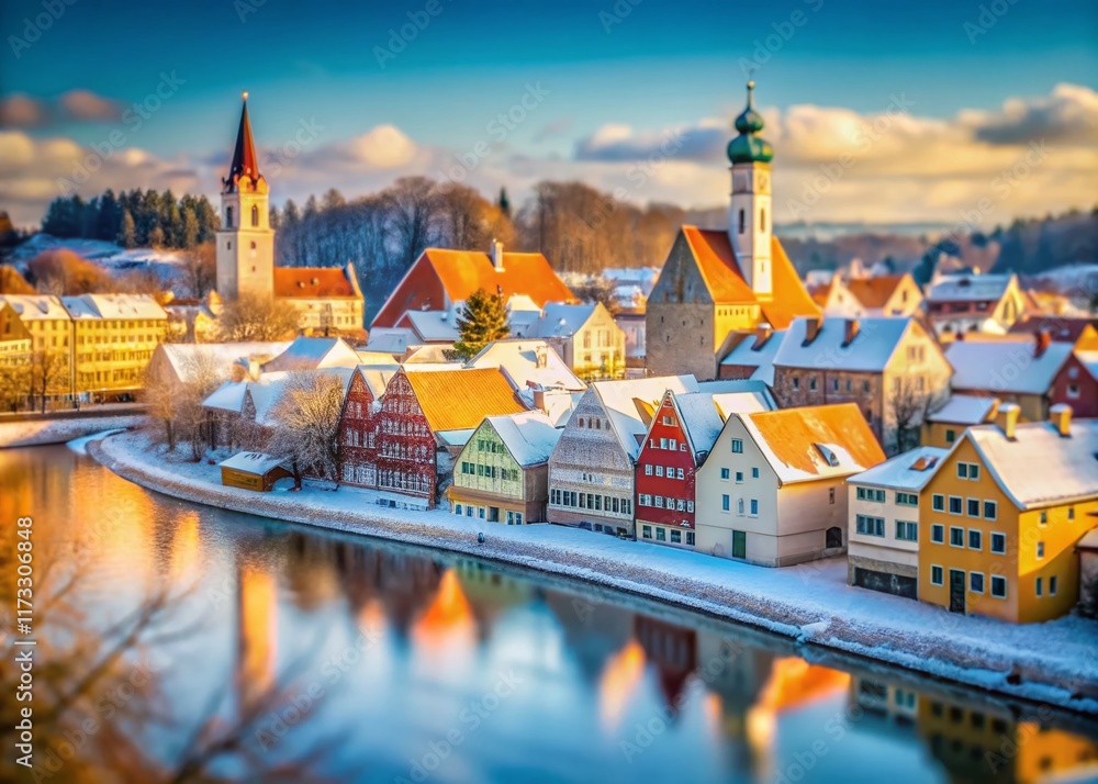 Fototapeta premium Landsberg am Lech Winter Wonderland: Tilt-Shift Miniature Town