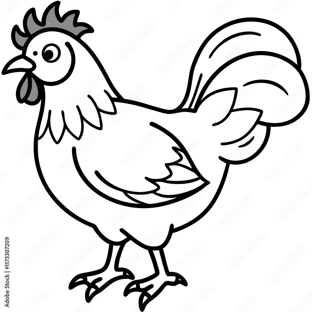 Cute Silhouette of a Chicken line art vector cartoon illustration