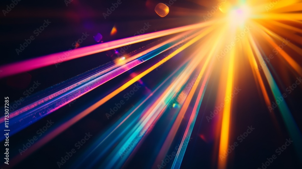 A colorful light show with a bright yellow sun in the center A colorful light show with a bright yellow sun in the center