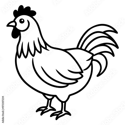 Cute Silhouette of a Chicken line art vector cartoon illustration