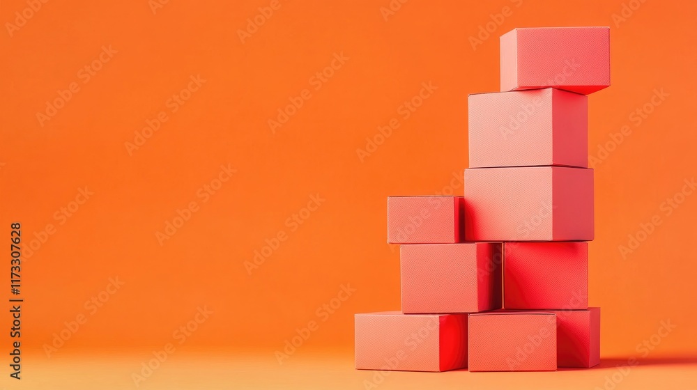 Stacked boxes create striking visual against vibrant orange background
