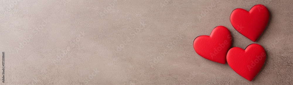 Three red hearts on a neutral background evoke feelings of love and affection, perfect for romantic themes or celebrations. Three red hearts on a neutral background evoke feelings of love and affection, perfect for romantic themes or celebrations.