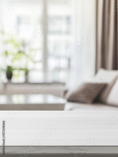 White table surface living room interior background product display copy space