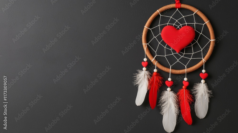 custom made wallpaper toronto digitalA dreamcatcher featuring a red heart and white feathers against a dark background, symbolizing love and protection.