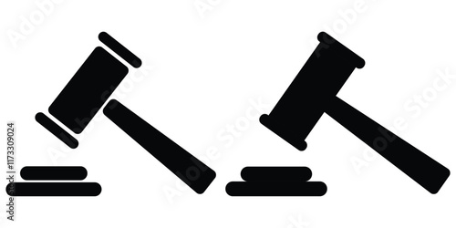 Gavel icon set. judge gavel icon vector. Gavel sign. Judge gavels collection flat icon. Minimalist vector illustration of a gavel in black and white. Editable stroke. Gavel icon set.  Design eps 10